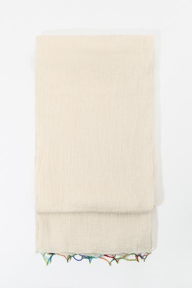 Zara PLAIN BEADED SCARF - Ecru