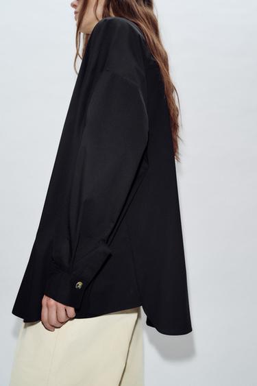 V-NECK POPLIN SHIRT - Black by Zara - Image 2