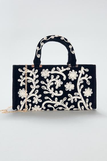 EMBROIDERED CITY BAG - Black by Zara