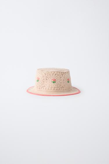 CROCHET BUCKET HAT WITH FLOWERS - Ecru by Zara - Image 0