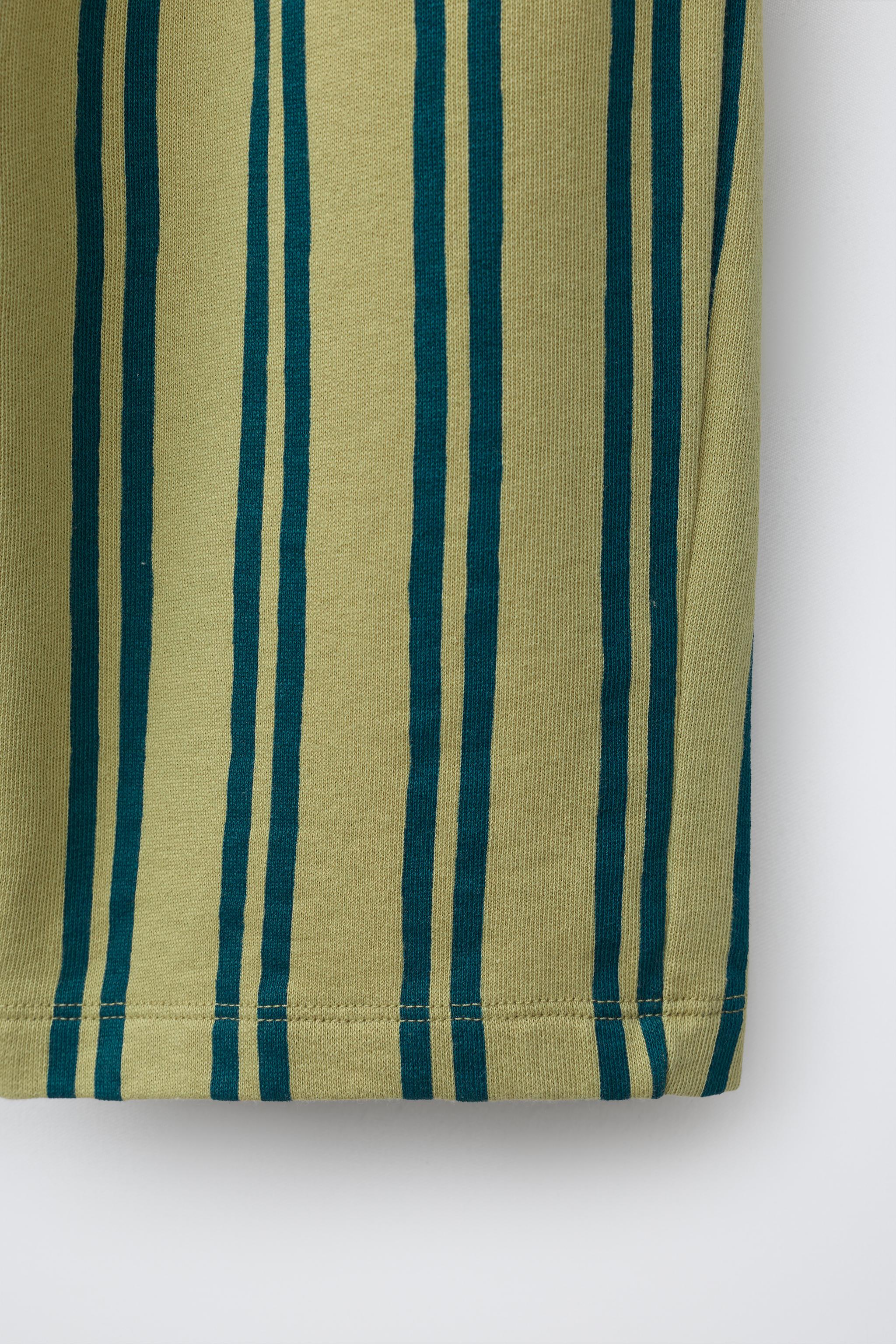 STRIPED FLEECE WIDE LEG PANTS