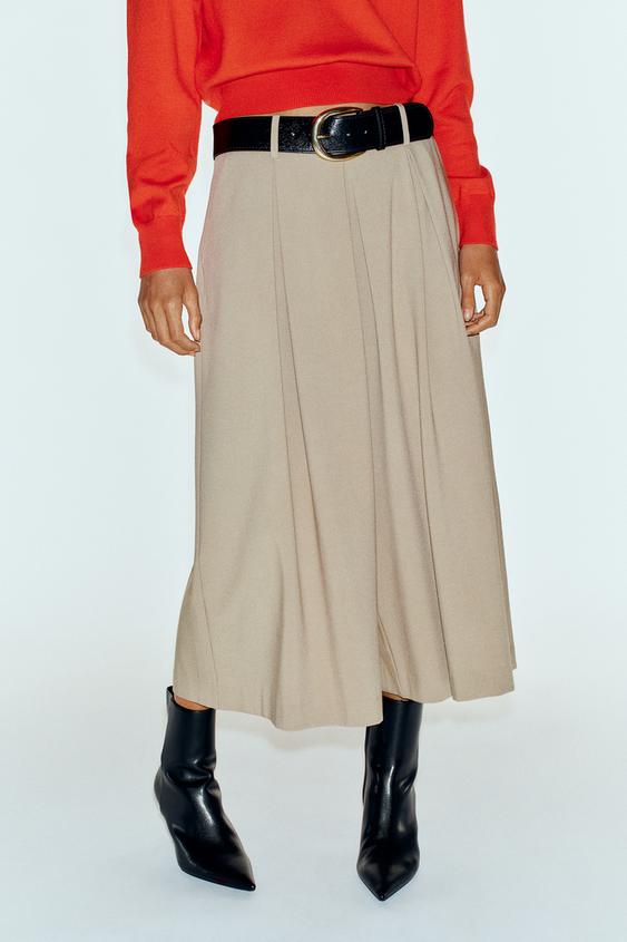 PLEATED CULOTTES WITH BELT - Sand by Zara - Image 1