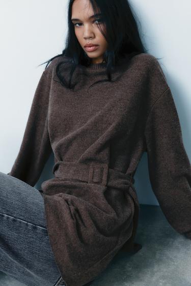 ПЛАТЬЕ ИЗ МЯГКОЙ ТКАНИ С РЕМНЕМ — КОРИЧНЕВЫЙ от Zara
