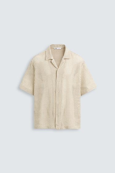 CAMISA JACQUARD ABERTO - Bege da Zara
