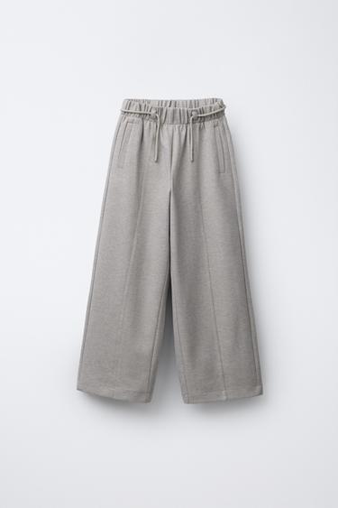 HERRINGBONE WIDE-LEG TROUSERS - Taupe grey by Zara