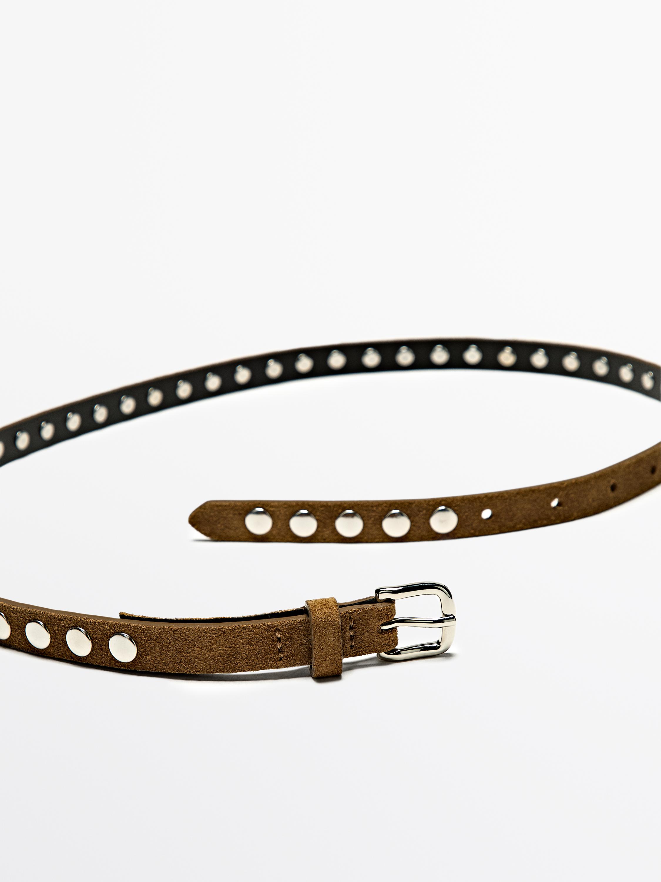 Ceinture fine en cuir clouté