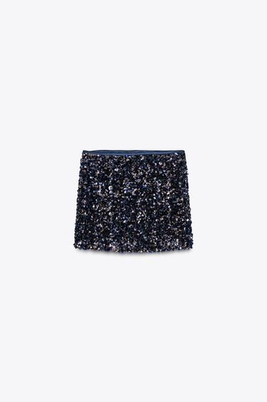 MINI-JUPE À SEQUINS - Bleu encre de Zara - Image 5