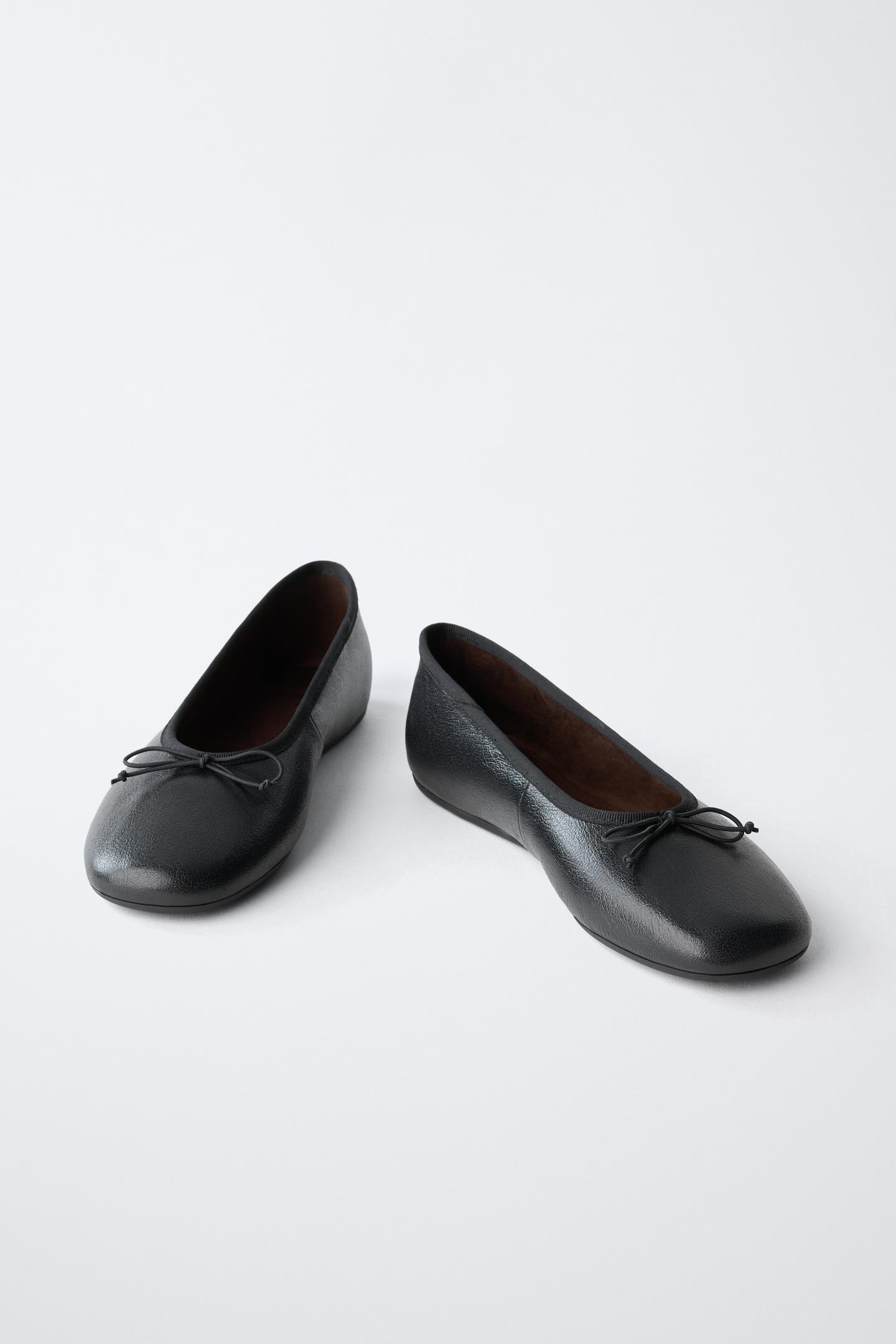 Детские балетки Zara Leather Bow Ballet Flats, цвет: Чёрный — фото 4