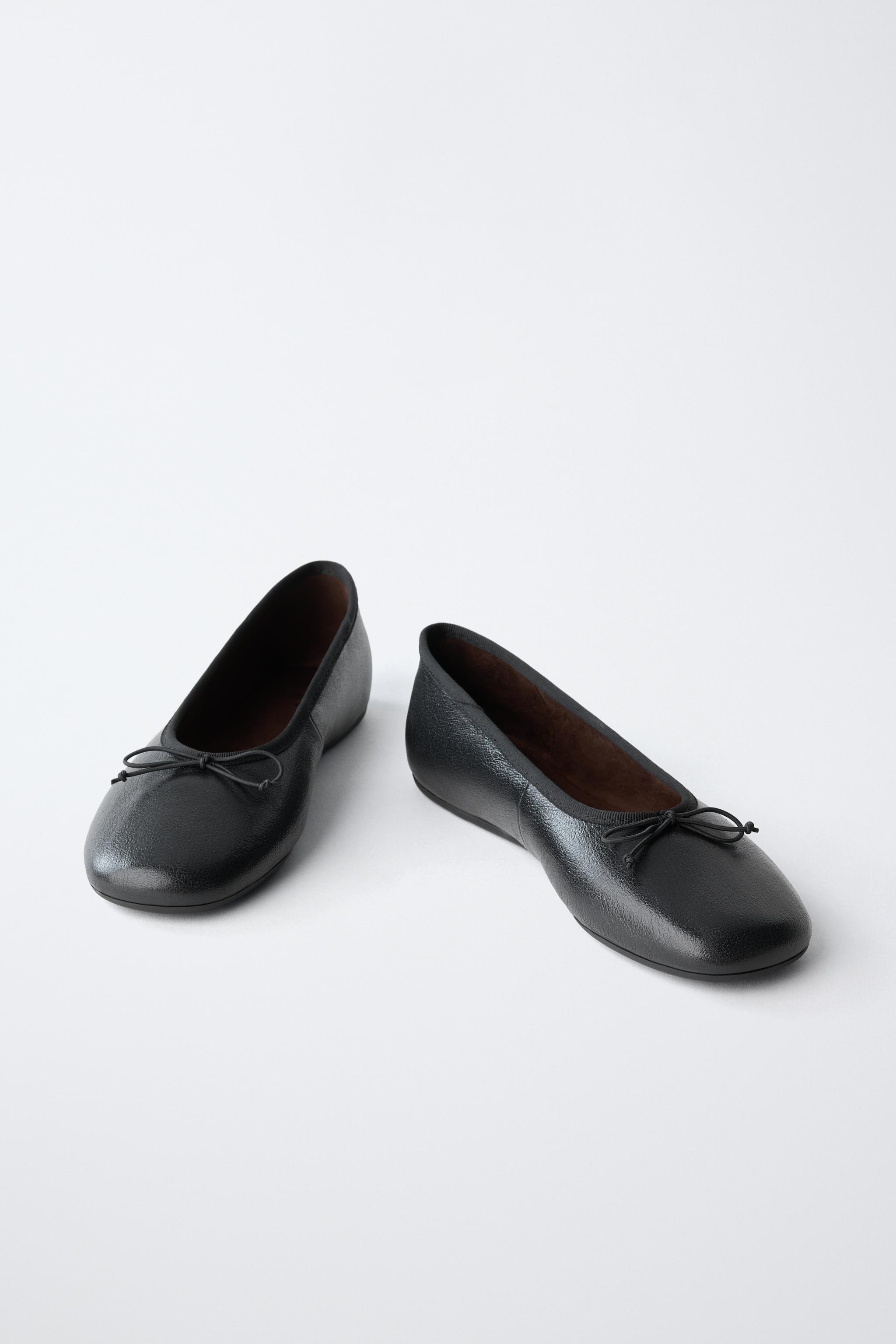 Обувь Zara LEATHER BOW BALLET FLATS — фото 4