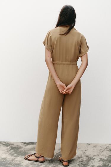 FLOWING JUMPSUIT WITH POCKETS - Khaki by Zara - Image 4