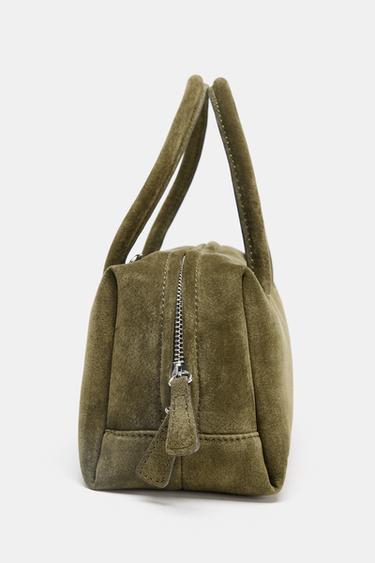 SPLIT SUEDE BOWLING BAG - Khaki Green by Zara - Image 4