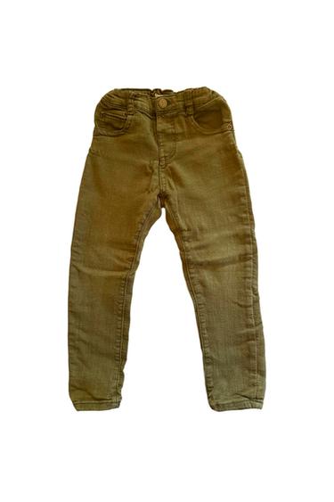 Khaki boys' pants with front and back pockets, button and zipper, on a white background.