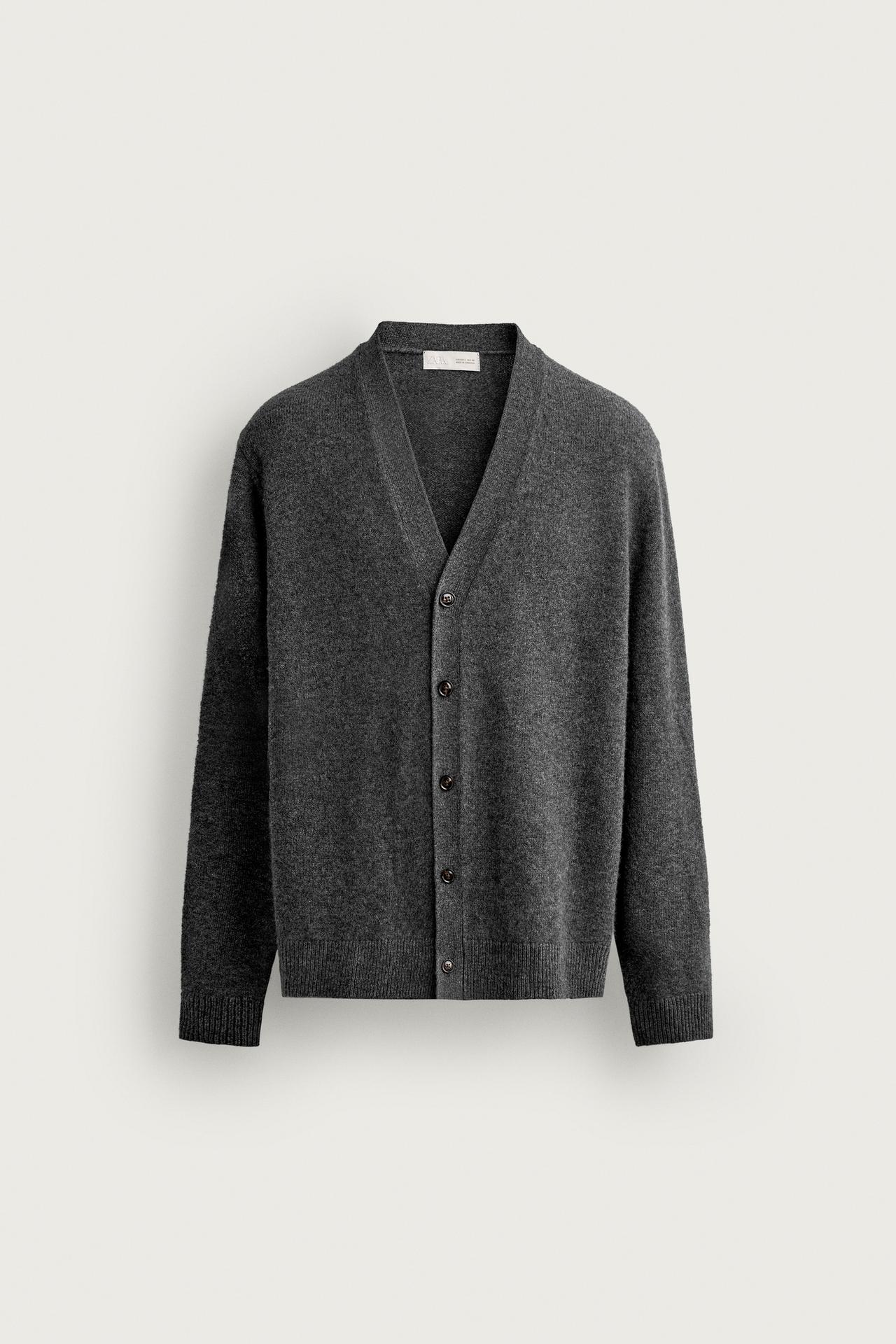 WOOL BLEND REGULAR FIT CARDIGAN — Gray marl