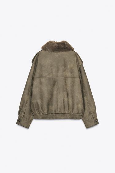 VESTE EFFET DAIM COL AMOVIBLE - Kaki de Zara - Image 8