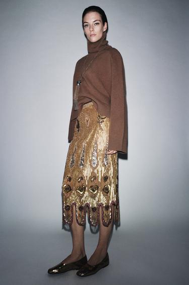 EMBROIDERED SKIRT ZW COLLECTION LIMITED EDITION - Gold by Zara