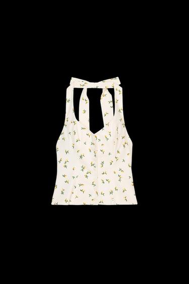 Zara LEMON PRINT TIE HALTER TOP - yellow - Image 0