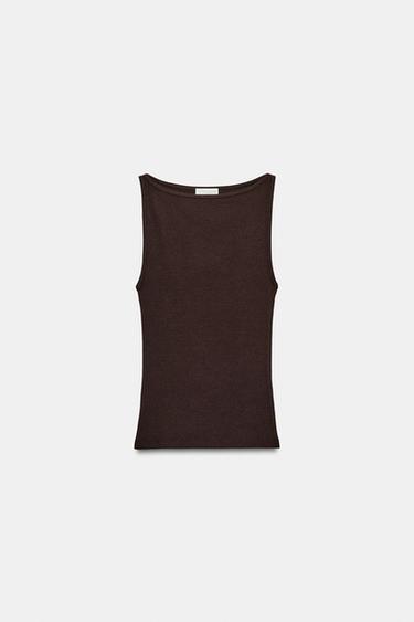 T-SHIRT MINIMAL SANS MANCHES - Chocolat de Zara