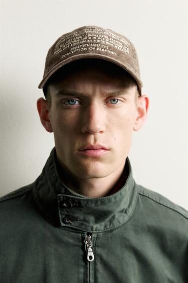 WASHED EMBROIDERED TEXT CAP — Brown 2
