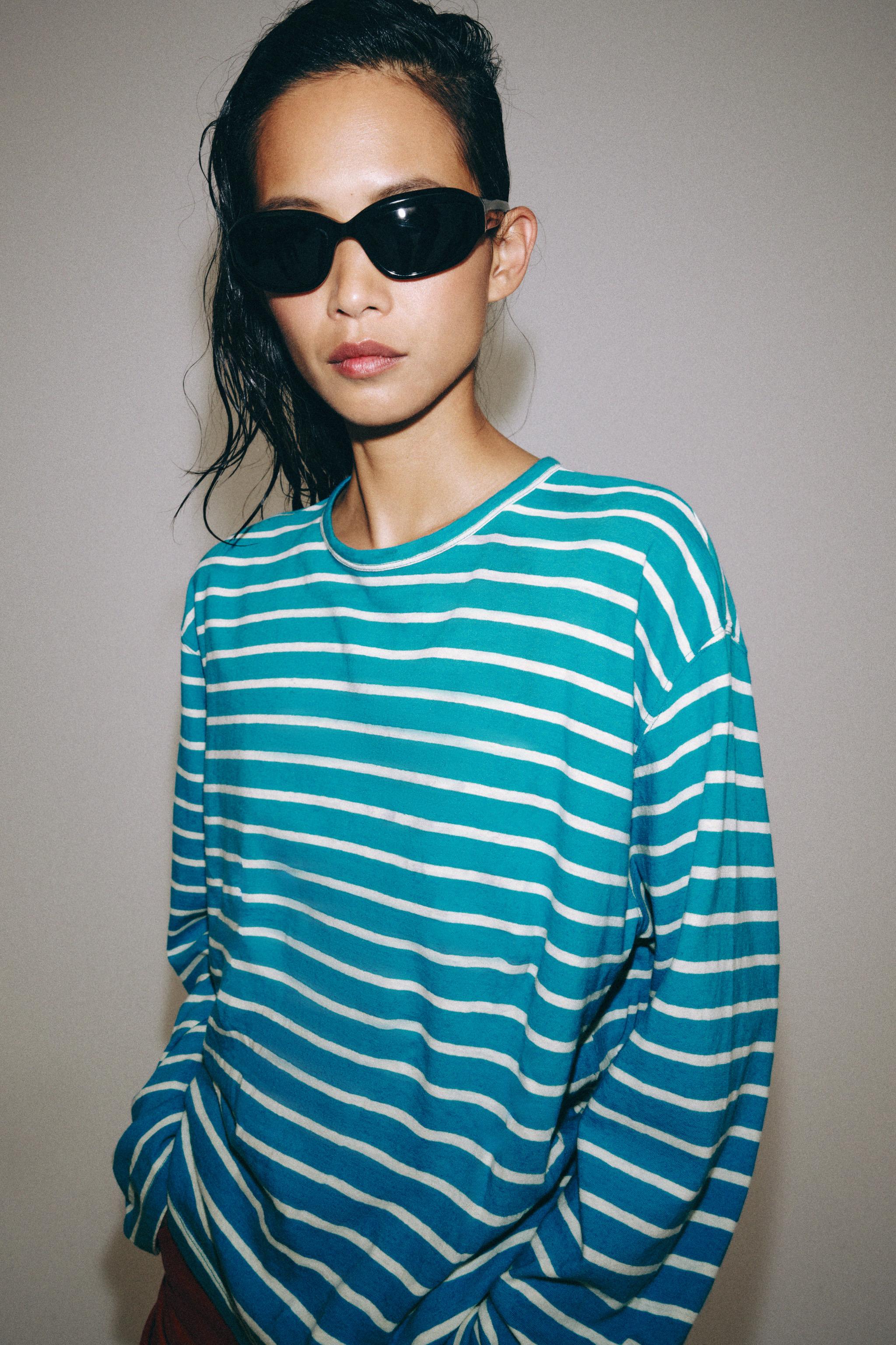 STRIPED COTTON AND LINEN T-SHIRT
