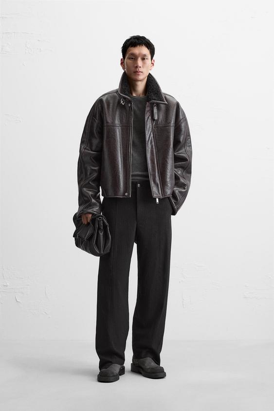 DOUBLEFACED LEATHER EFFECT JACKET Wine ZARA India