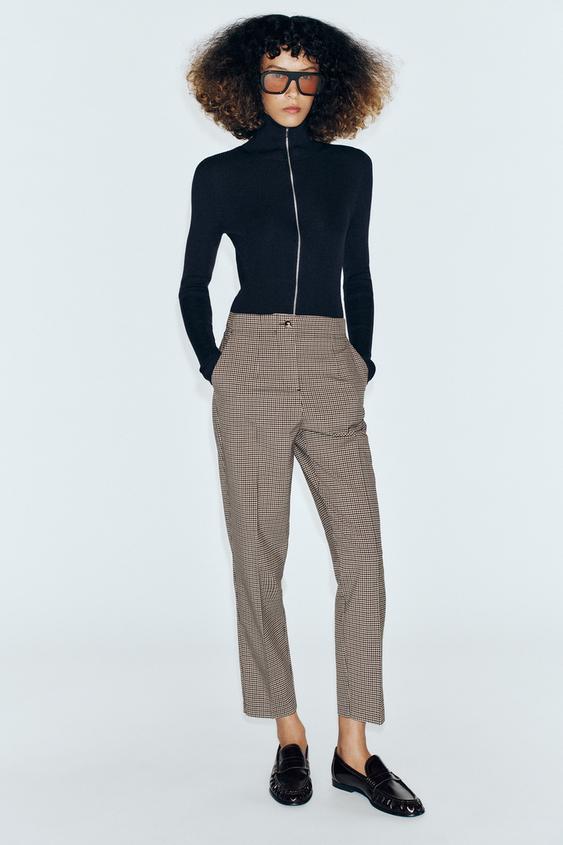 HIGH-WAIST CROPPED TROUSERS - Brown / Ecru by Zara - Image 0