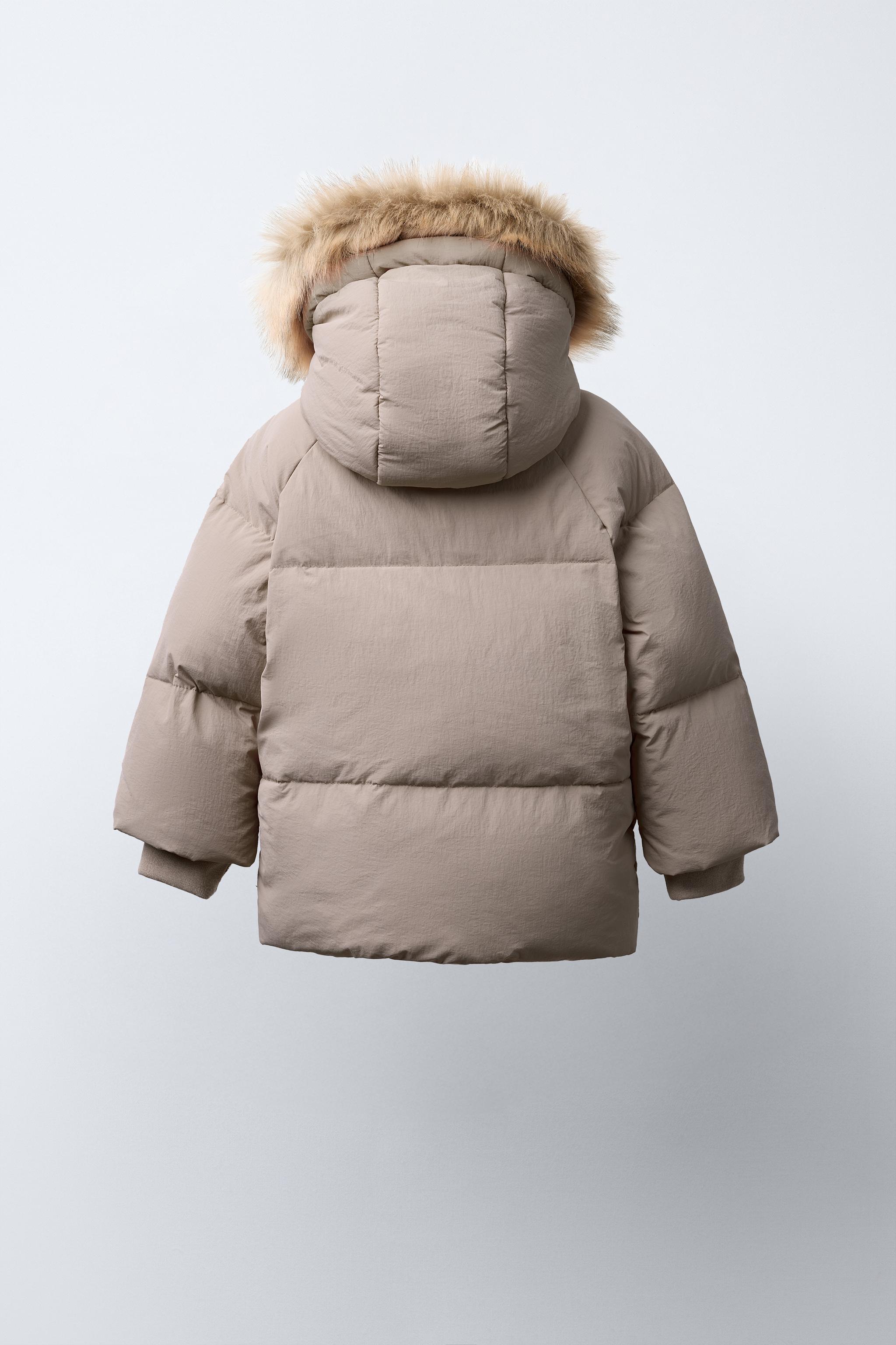 WATER-REPELLENT FEATHER DOWN PUFFER COAT WITH REMOVABLE FAUX FUR HOODIE
