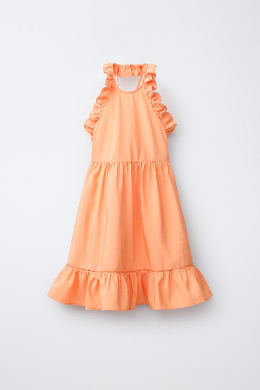 RUFFLED HALTER DRESS - Orange | ZARA United States RUFFLED HALTER DRESS - Orange | ZARA United States