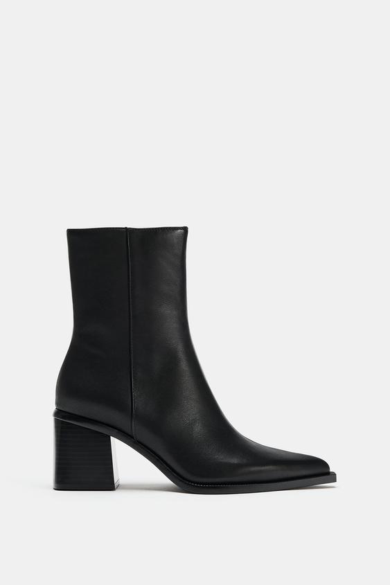 Zara LEATHER HEELED ANKLE BOOTS - Black - Image 0