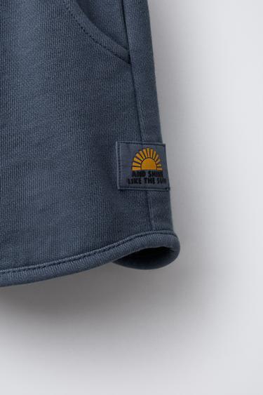 STRAIGHT FIT GARMENT-DYED PLUSH BERMUDA SHORTS WITH LABEL - Navy blue by Zara - Image 3