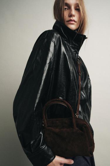 SPLIT SUEDE BOWLING BAG - Chocolate by Zara