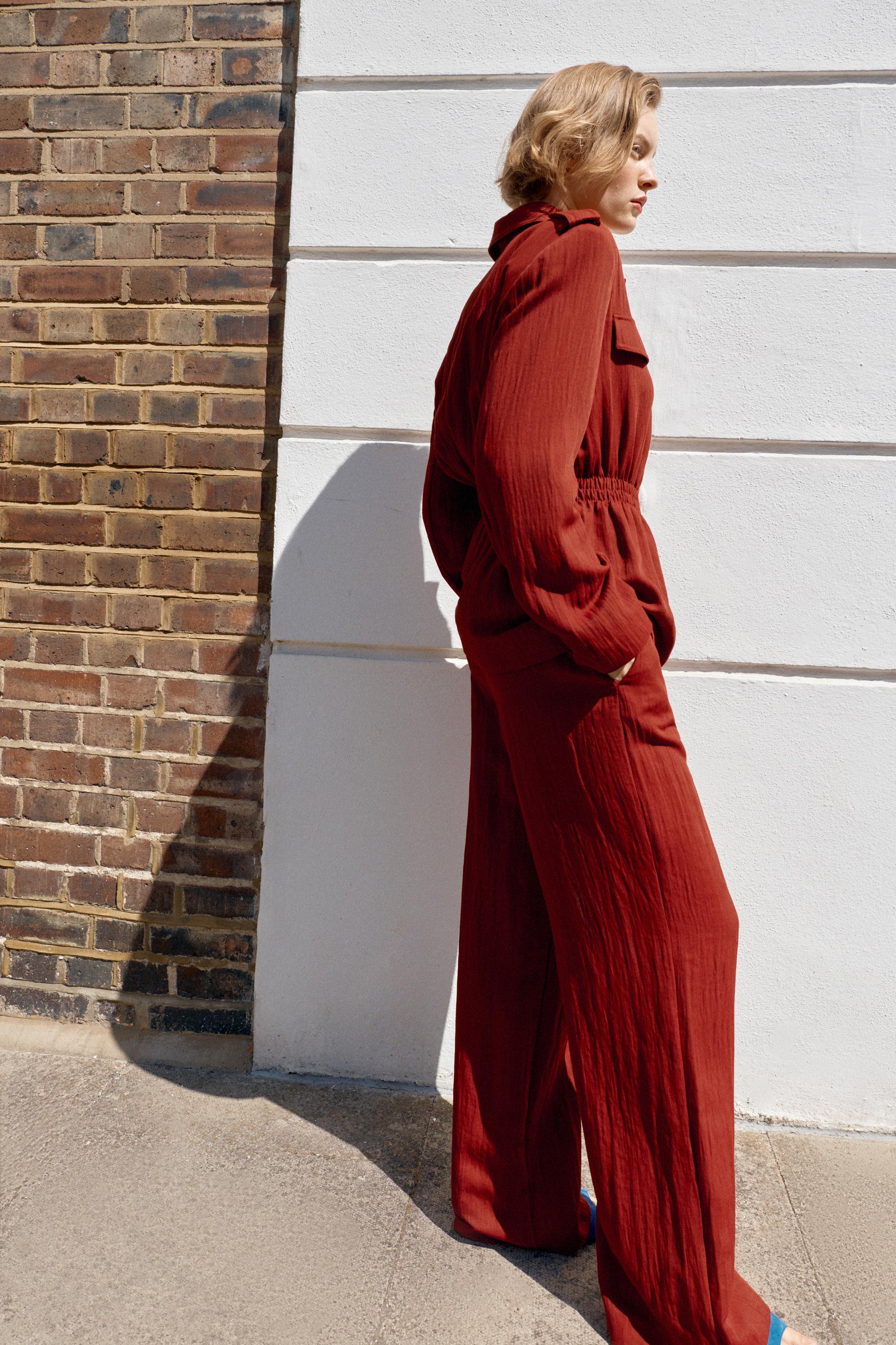 Женские брюки Zara WIDE-LEG FLOWY TROUSERS — фото 4