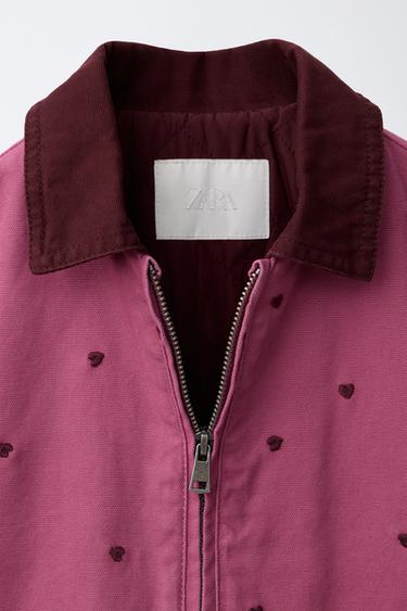 Zara EMBROIDERED HEART CANVAS JACKET - Pink