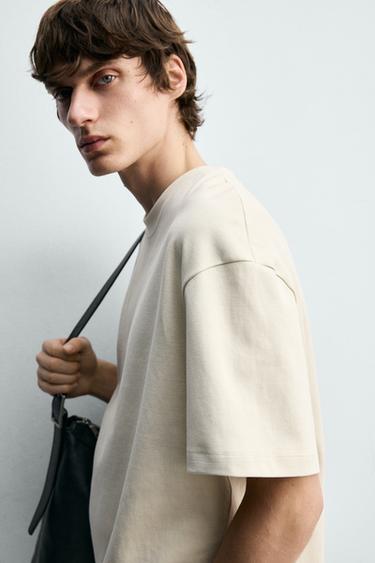 T-SHIRT RELAXED FIT INTERLOCK - Blanc cassé de Zara - Image 5
