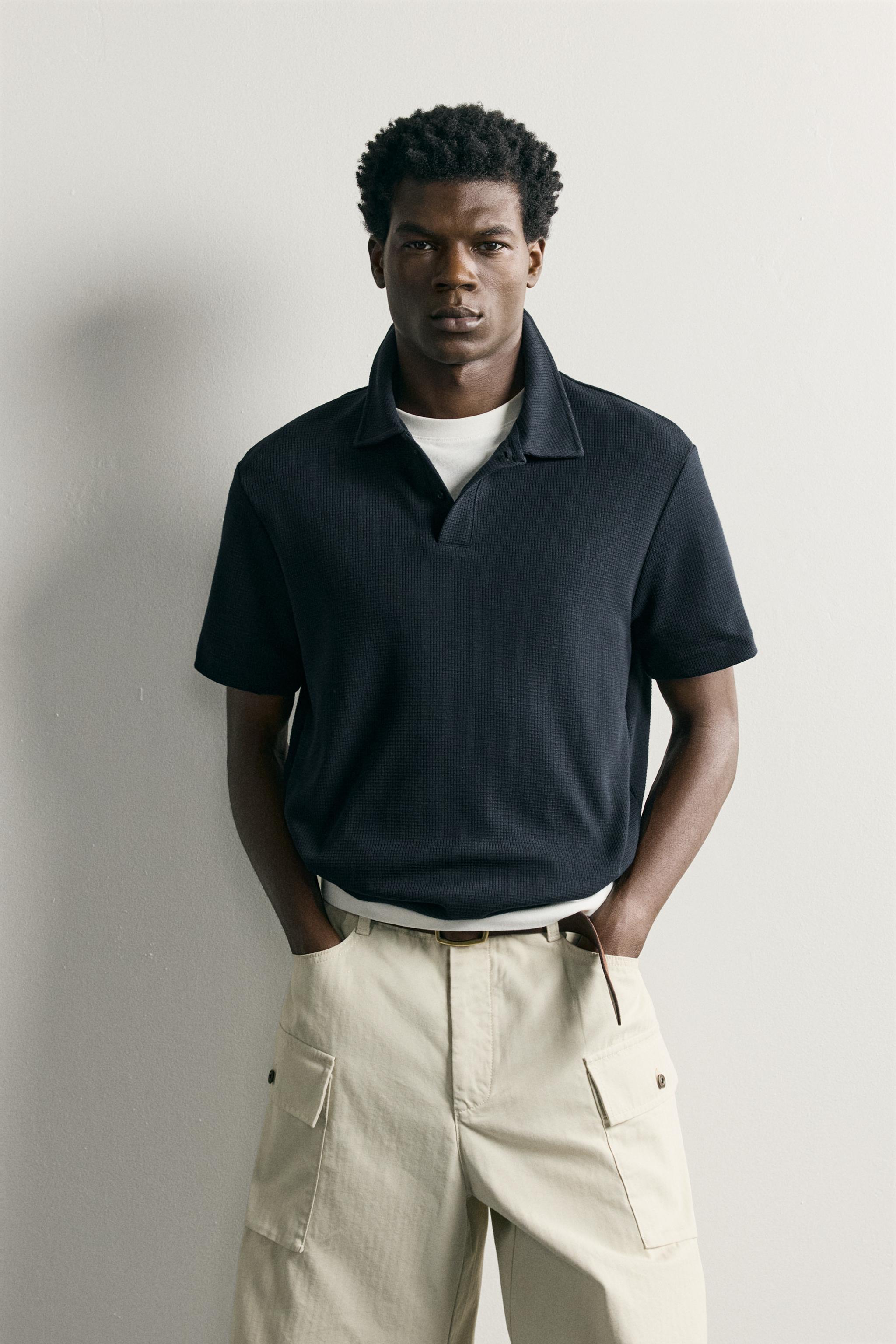 WAFFLE TEXTURE POLO — Navy blue