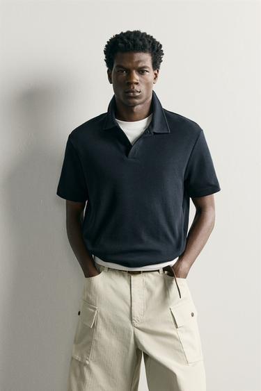 WAFFLE-KNIT TEXTURED POLO SHIRT - Navy blue by Zara