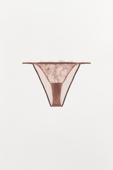 FLORAL EMBROIDERED LACE BRIEFS - Beige de Zara - Image 4