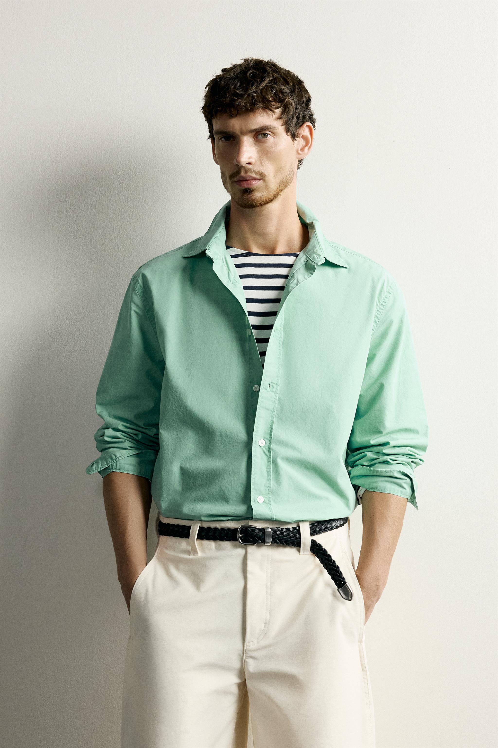 WASHED REGULAR FIT SHIRT — Washed green