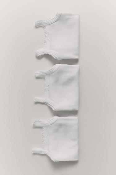 3-PACK OF RIBBED STRAPPY BODYSUITS - Oyster-white by Zara