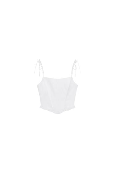 Zara POPLIN CORSET CROP TOP - White