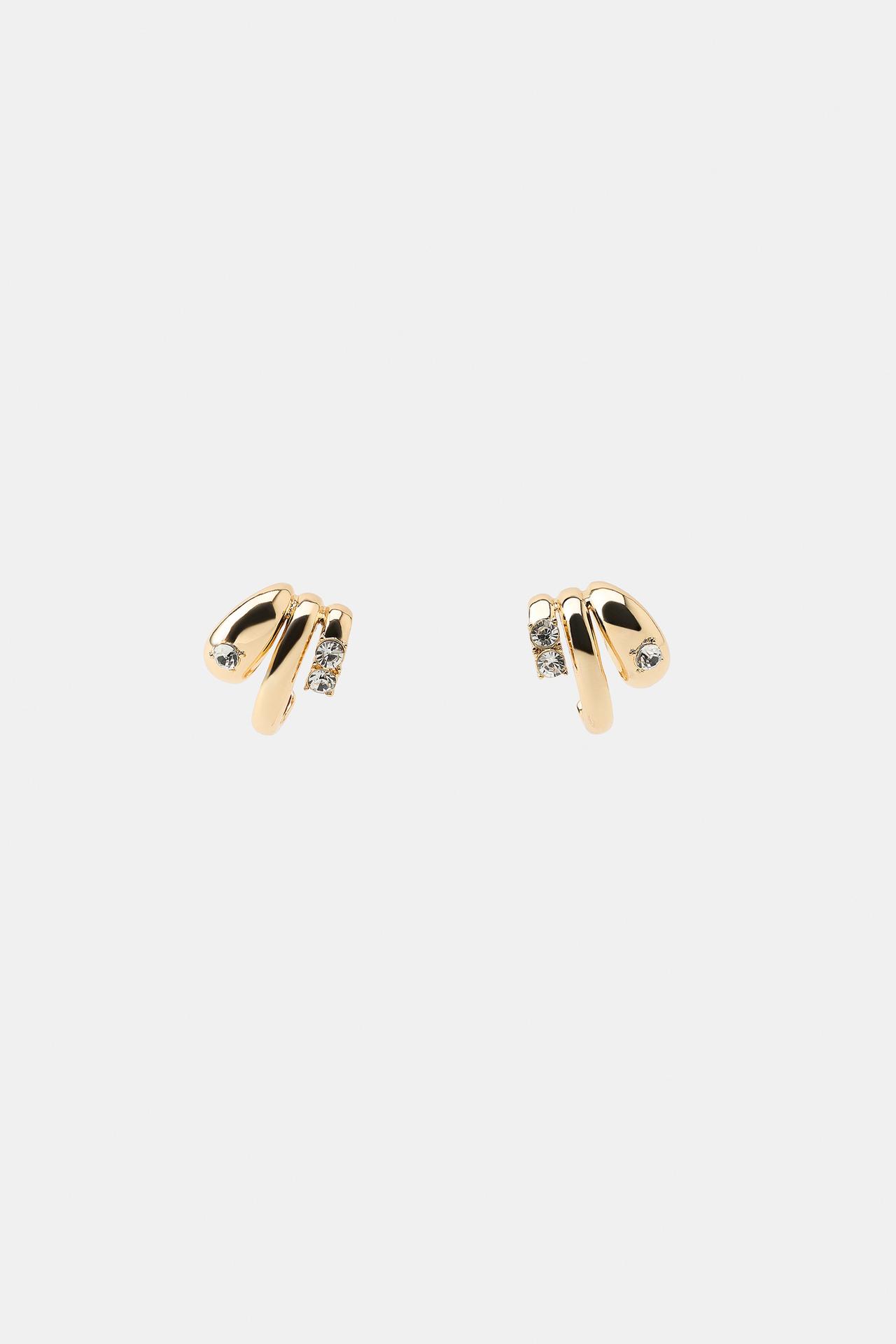 TRIPLE HOOP RHINESTONE EARCUFF EARRINGS — Golden