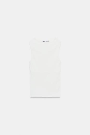 CAMISETA RIB - Blanco roto de Zara
