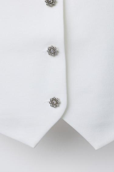 RHINESTONE BUTTON WAISTCOAT - White by Zara - Image 3