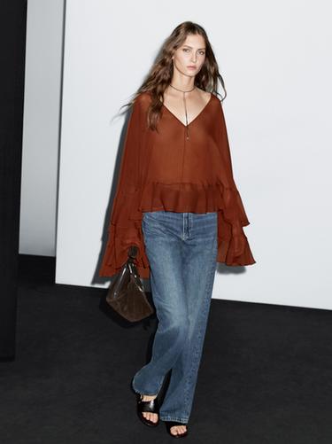 Zara Cape-style blouse with ruffles - Brick - Image 0