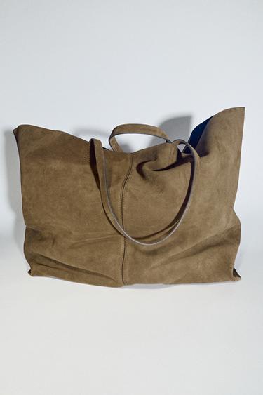 MAXI SHOPPER EN CROÛTE DE CUIR - Vert kaki de Zara