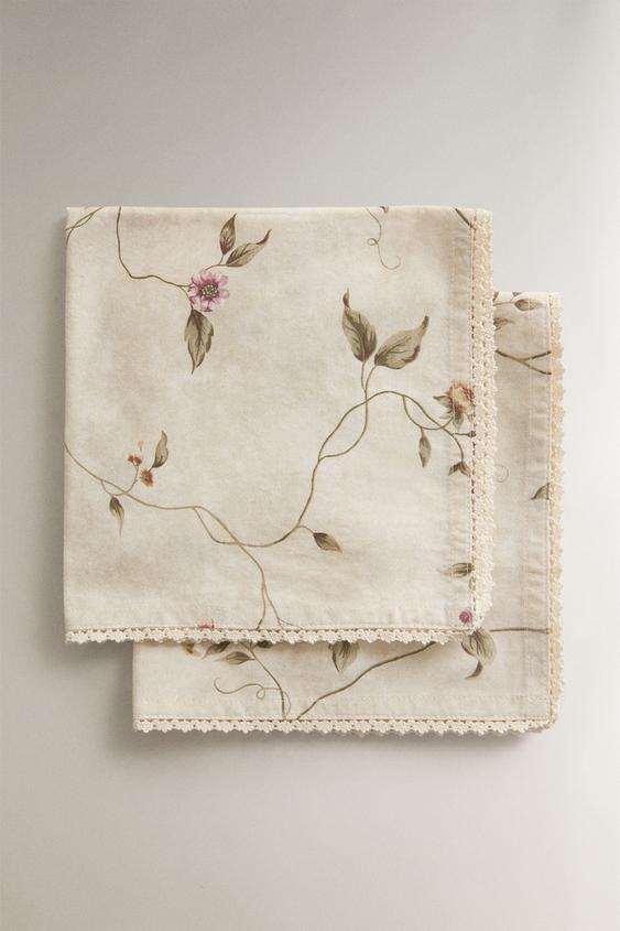 PACK SERVILLETA PRINT FLORAL Y PUNTILLA (PACK DE 2) - Beige de Zara - Imagen 0