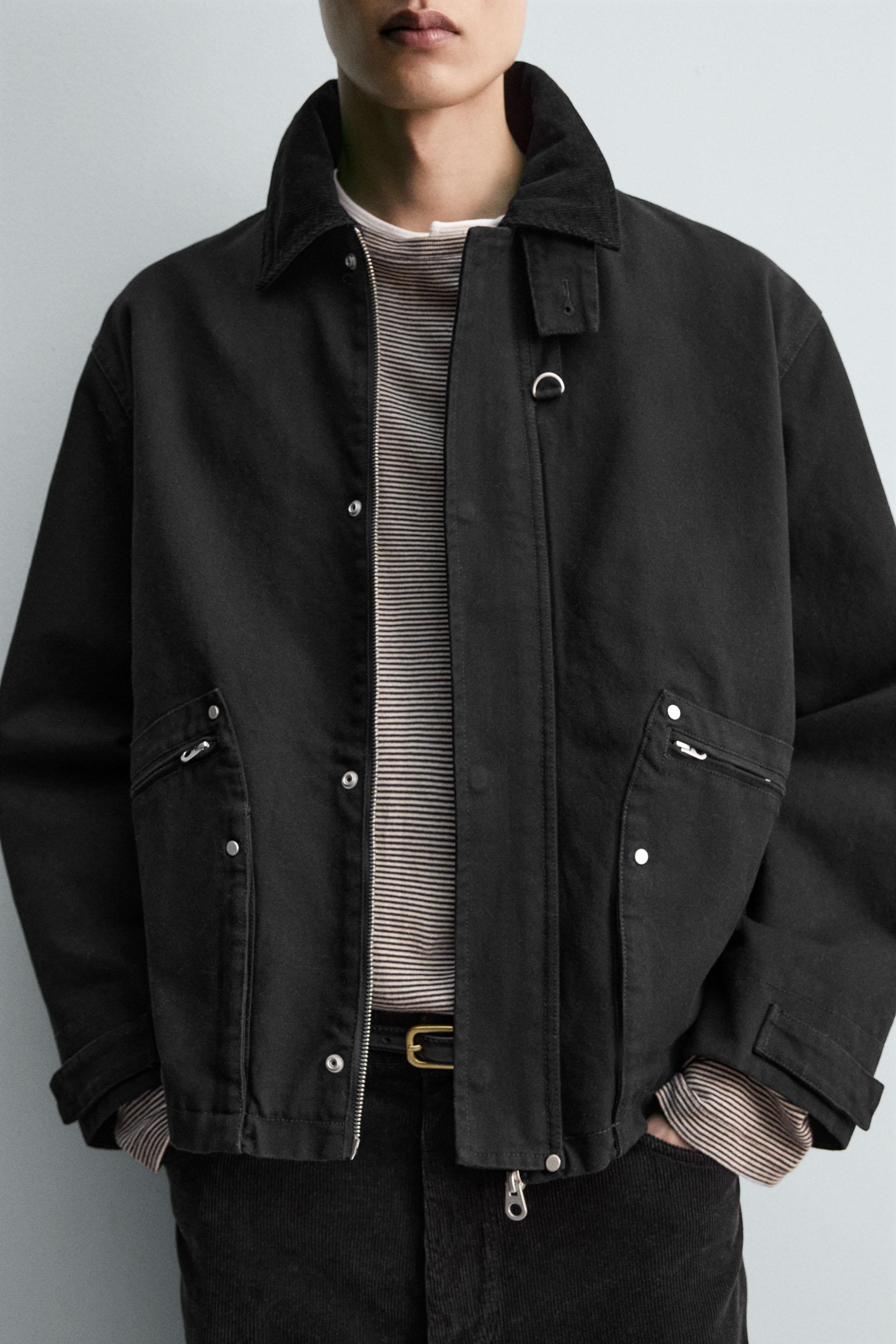 リラックスフィット コンビカラージャケット - ブラック | ZARA Japan