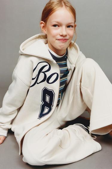 Zara PRINTED ZIPPERED SWEATSHIRT - Ecru