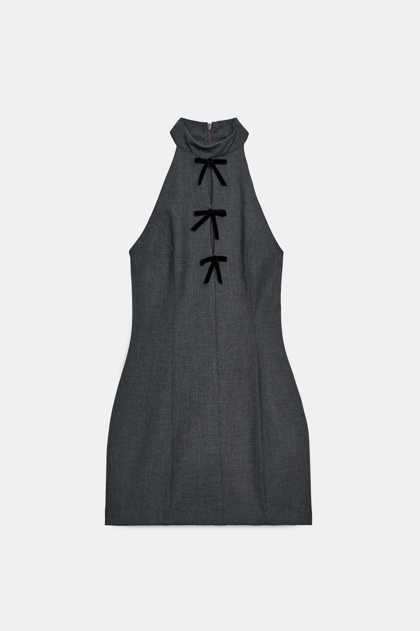 Женское платье Zara Mini Halter Dress with Bows, цвет: Угольный — фото 5