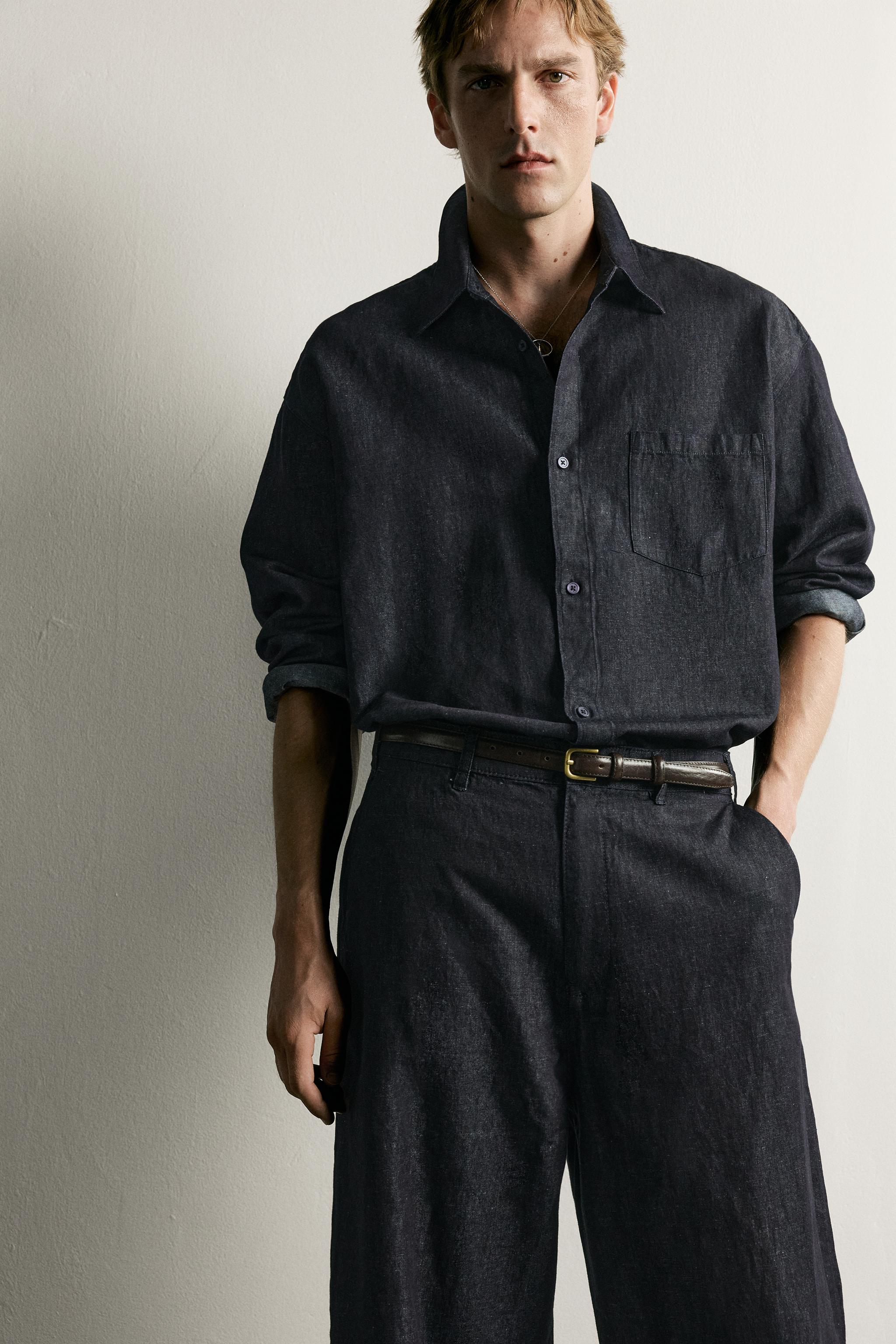Мужские рубашки Zara RELAXED FIT LIGHTWEIGHT DENIM SHIRT — фото 5