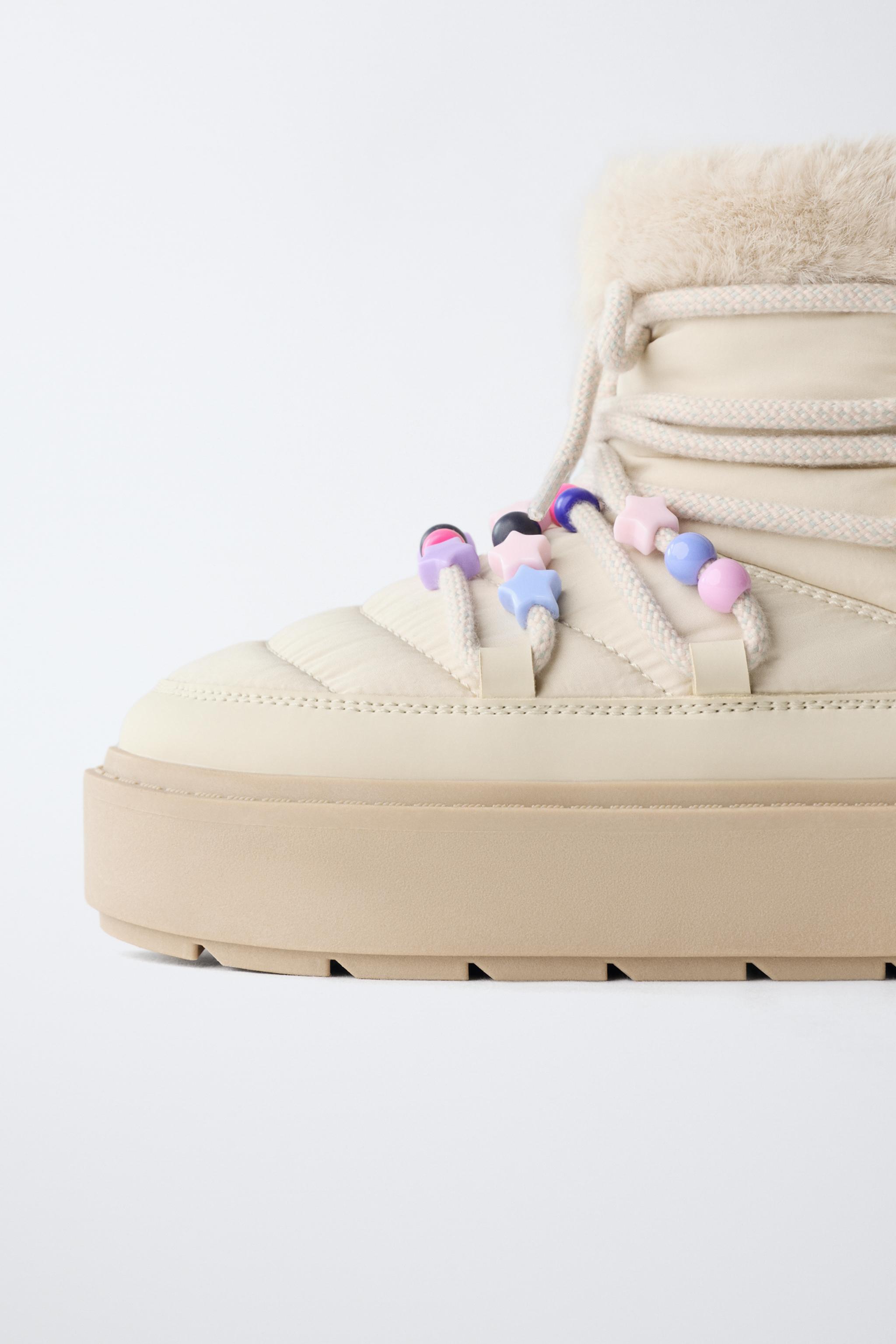 BEADED FAUX FUR ANKLE BOOTS